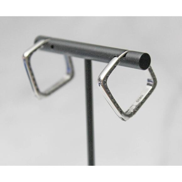 Sterling Silver 925 Diamond Shaped Earrings with Pave Rhinestones E51 - Picture 1 of 3